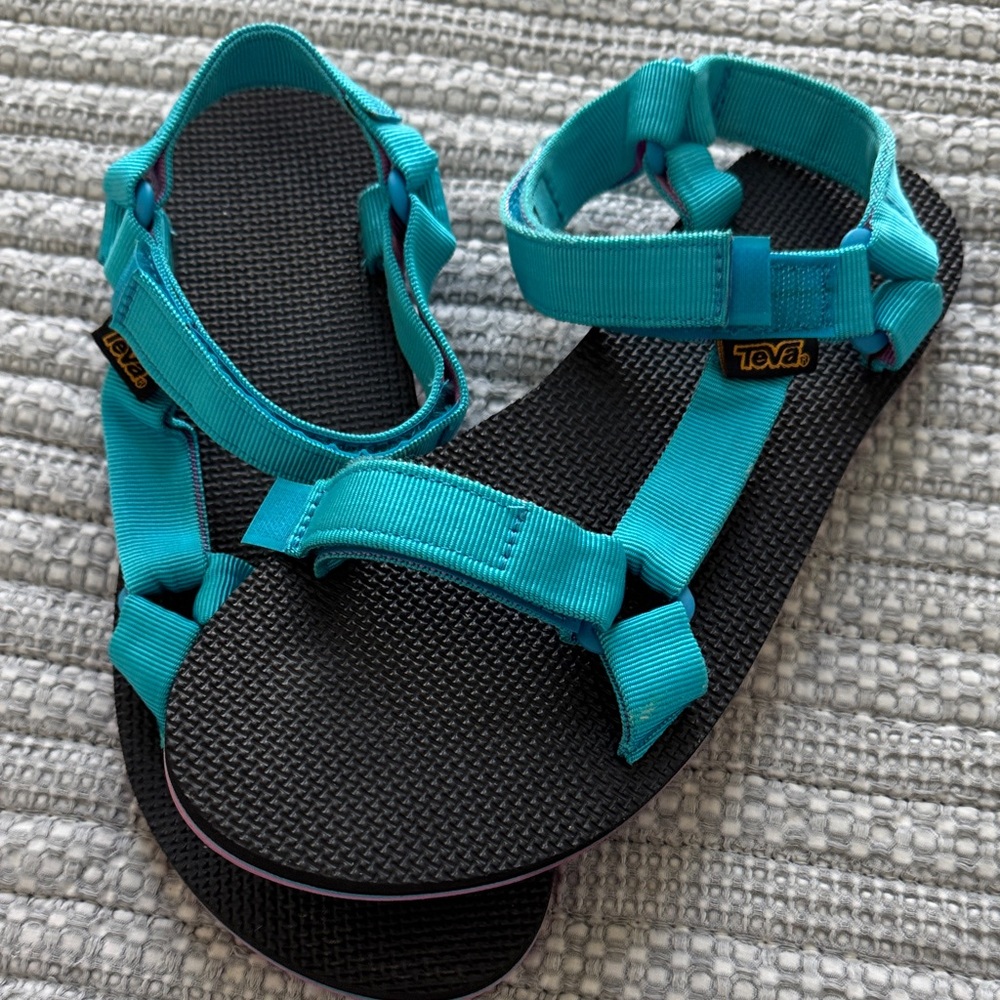 Teva Turquoise and Black Strappy Sandals